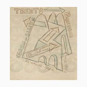 Trento - Bondone Corsa in Salita - Dessin Original par Fortunato Depero - 1928 1928