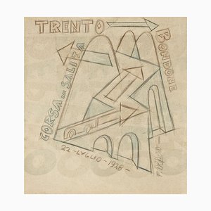 Trient - Bondone Corsa in Salita - Original Zeichnung von Fortunato Depero - 1928 1928