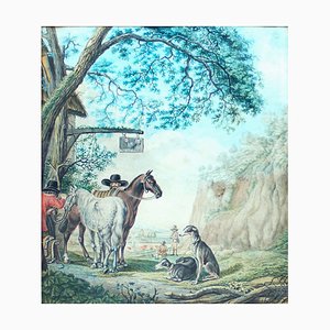 Hunters von Inn-Door - Original Tinte und Aquarell von Dirk Maas (attr.) Um 1700