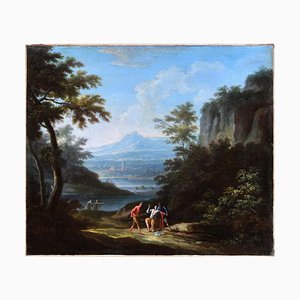 Dos paisajes arcádicos - JF Van Bloemen (seguidor de) - Óleo sobre lienzo Siglo 18