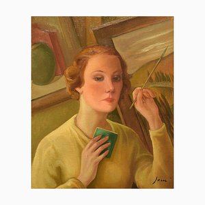 Portrait Of a Woman Painting - Huile sur Toile par G. Janni - Début 1900 Début 20ème Siècle