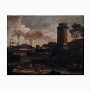 Port View with Tower - Huile sur Toile par Adriaen van Der Cabel - 1600 17ème Siècle