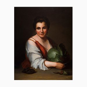 Campesino con repollo - Oleo sobre lienzo de French Master, siglo XVIII, siglo XVIII