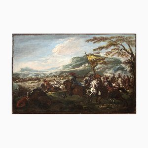 Battle of Cavalries - Peinture à l'Huile par F. Graziani (Ciccio Napoletano) - Fin 1600 Fin 17ème Siècle