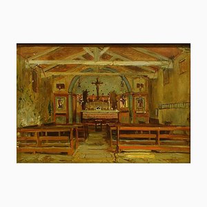 Peinture à l'Huile Interior of a Church par Hermann Corrodi, fin 1800