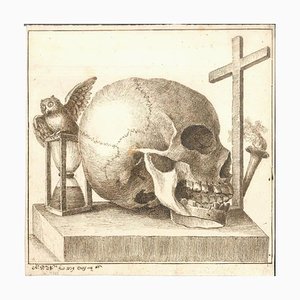Skulls - Pair of Original Ink Drawings by Alessandro Dalla Nave - Early 1800 Early 1800