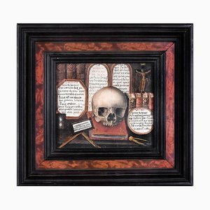 Skull with Sacred Writings and Tablets of the Law - Tempera on Cardboard 18th Century