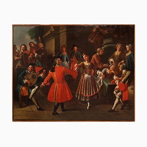 Pair of Scenes of Celebration with Musicians - Oil on Canvas - 18th Century 18th century