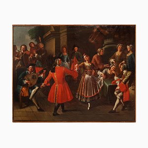 Par de escenas de celebración con músicos - óleo sobre lienzo - siglo XVIII, siglo XVIII