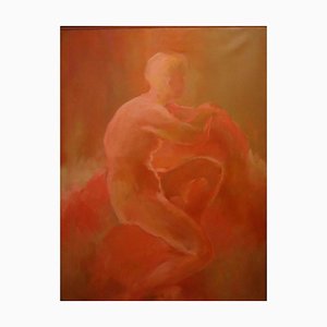 Desnudo femenino en rojo - Oleo sobre lienzo de L. Barbarini - 1998 1998