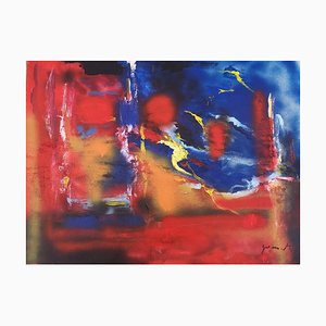 Composition Rouge et Bleue - Acrylique sur Contreplaqué par M. Goeyens - 2000s 2000s
