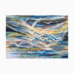 Flying Seagulls - Acrylic on Plywood by M. Goeyens - 2000s 2000s