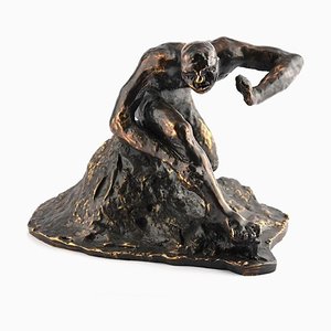 Man on the Rock - Escultura Original de bronce de G. Migneco - Finales de 1900 Finales de 1900