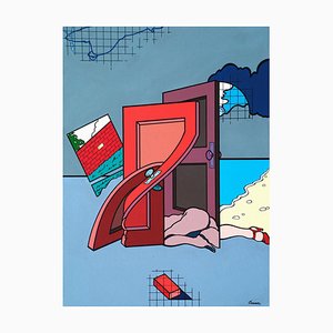 Woman / Doors - Acryl auf Leinwand von J. Carruana - 1977