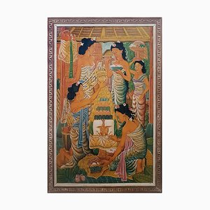 Women from Bali - Original Oil on Fabric by Balinese Artist from Ubud - 1950/60s 1950/60s