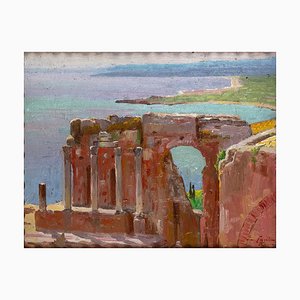 Veduta di Taormina - Olio su tavola di E. Tani - anni '30