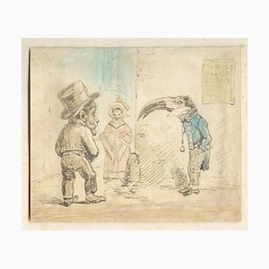 Croquis L'amour Croisé des Race - Dessin à l'Encre et à l'Aquarelle par JJ Grandville - 1833 1833
