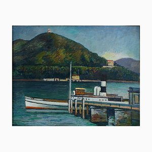 Jetty on the Lake Iseo - Original Oil on Board by P. Marussig - 1928/30 1928/30