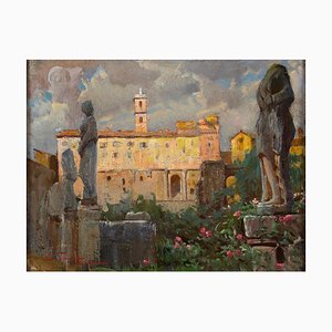 View of the Capitoline Hill (Rome) - Oil on Cardboard by E. Tani - 1930s 1930s