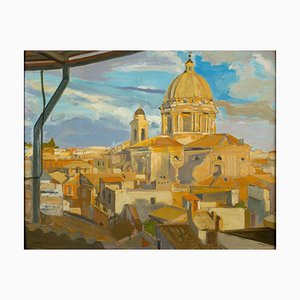 View of Church of the Fiorentini - Oil on Canvas by A. Urbano del Fabbretto 1930