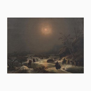 Northern Nocturnal Landscape - Oil on Canvas by J.F. Hesse - Mid 19th Century Mid 19th Century