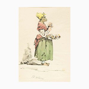 The Pedder - Original Ink Drawing and Watercolor by JJ Grandville 1845 ca.