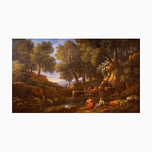 Wooden Landscape with Shepherds, Fountain and Flock - by Jan Frans van Bloemen 18th century