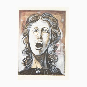 Screaming Woman - Original Tempera, Ink and Watercolor di E. Berman - 1960s 1960s