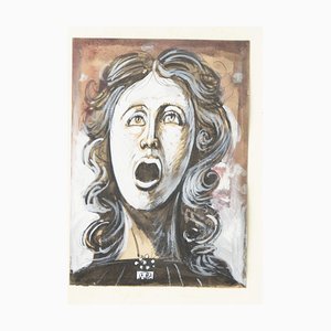 Screaming Woman - Original Tempera, Tusche & Aquarell von E. Berman - 1960er 1960er