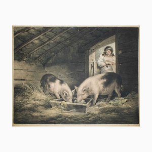Escultura original de niñas y cerdos de William Ward After George Morland - 1797 1797