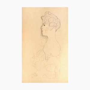 Portrait Esquissé - 1910s - Lithographie Collotype par Gustav Klimt 1919