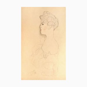 Sketched Portrait - 1910s - Original Collotypie Druck von Gustav Klimt 1919