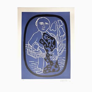 Man with dog - Original Lithograph by Giuseppe Viviani - 1961 1961