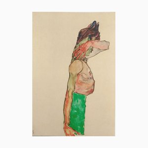 Lithographie Mädchen mit grünem Rock - Original Lithograph After E. Schiele 1990