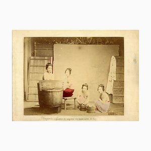 Casa de baños japonesa - Impresión antigua de albúmina pintada a mano 1870/1890 1870/1890