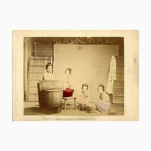 Japanese Bath House - Ancient Hand-Colored Albumen Print 1870/1890 1870/1890