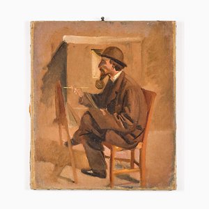 The Painter - Original Oil on Canvas attr. a V. Cabianca - Fine XIX secolo Fine XIX secolo