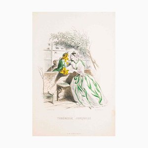 Tubéreuse Jonquille - Les Fleurs Animées Vol.I - Litografia di JJ Grandville - 1847 1847
