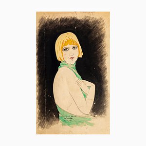 Portrait of Woman - Original Ink and Watercolor Drawing by Paul Bonet - 1930 1930