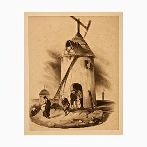 Le Moulin du Télégraphe (Nouvelles d'Espagne) - Lithograph by H. Daumier - 1830s 1830s