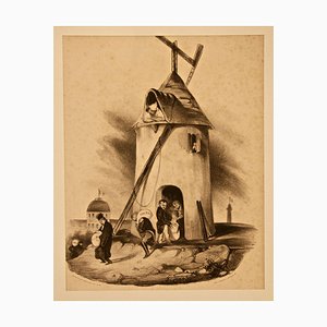 Le Moulin du Télégraphe (Nouvelles d'Espagne) - Litografia di H. Daumier - metà XIX secolo
