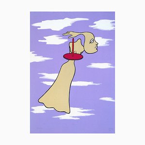 Woman in Clouds - Original Lithograph by M. Henry - 1971 1971