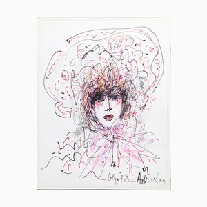 Retrato de Lady With Hat - Pastel and Felt on Paper - años 70
