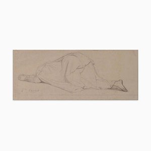 Priying Woman - Dessin au Plume Original par PN Brisset - Fin 1800 Fin 19ème Siècle