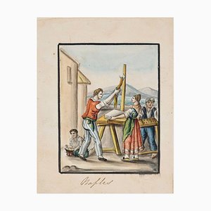 Naples - Encre et Aquarelle Originale par Anonymous Master Napolitain - 1800 Début 20ème Siècle
