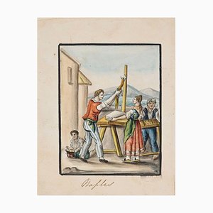 Naples - Original Tinte und Wasserfarbe von Anonymous Neapolitan Master - 1800 Frühes 20. Jahrhundert