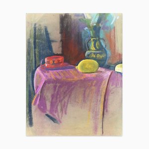 Still Life with Lemon and Hat - Oil Paste and Chalk Drawing - Late 19th Century Late 19th Century