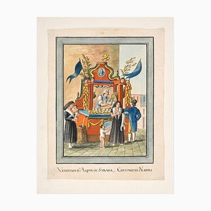 Vendedor de agua - Tinta original y acuarela de Anónimo Maestro napolitano - Siglo XIX, siglo XIX