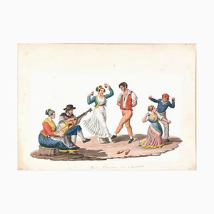 Tarantella - Original Watercolor by M. De Vito - 19th Century 1820 c.a.