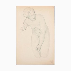 Kneeling Nude - Original Pencil Drawing by Paul Garin - Mid 20th Centur Mid 20th Century